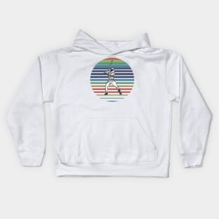 Retro Baseball Player On A 80's Sun Background Kids Hoodie